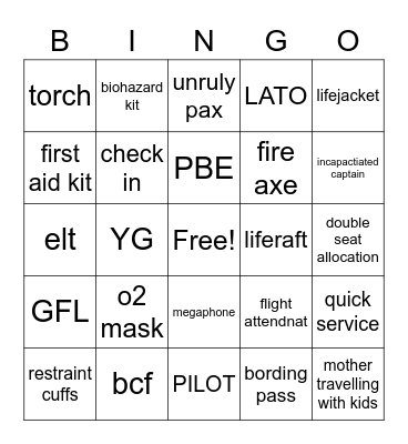 TAFA Emgergency equipment Bingo Card
