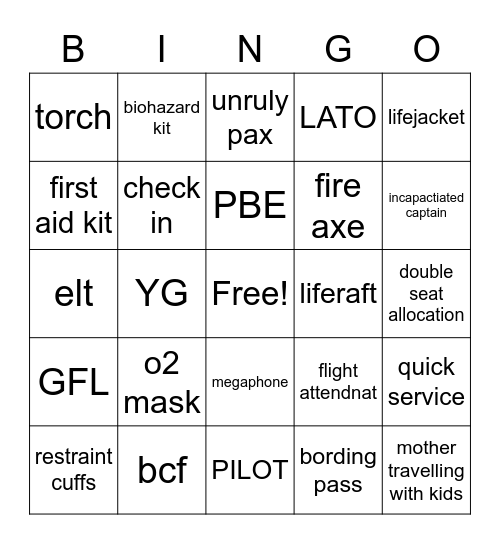 TAFA Emgergency equipment Bingo Card