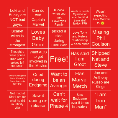 MARVEL BINGO Card