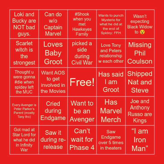 MARVEL BINGO Card