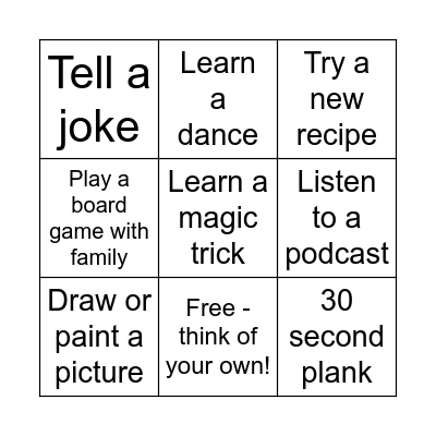 Skills & Activities Bingo Card