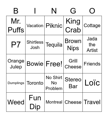 Razzle Dazzle Bingo Card