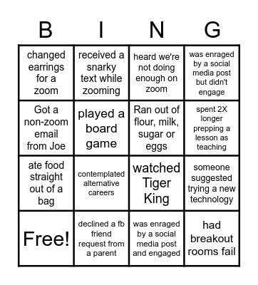 More Zoom! Bingo Card