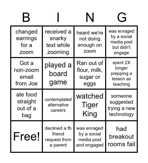 More Zoom! Bingo Card