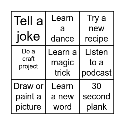 Skills & Activities Bingo Card