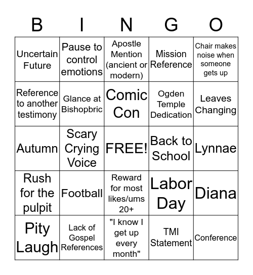 September Edition Bingo Card
