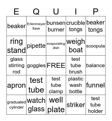 Laboratory Equipment Bingo Card