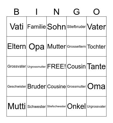 German Family members Bingo Card