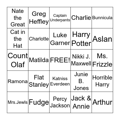 Character Bingo Card