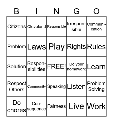 Citizenship  Bingo Card