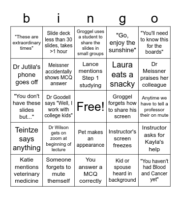 Week 4 Bingo Card