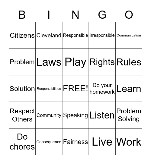 Citizenship  Bingo Card
