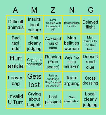 Amazing Race Bingo Card