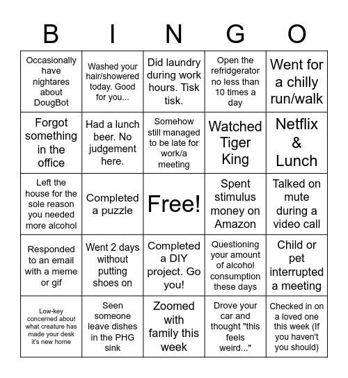 PHG Bingo Card