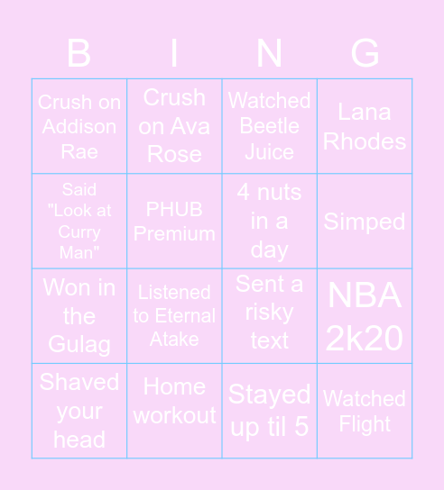 Bingo for the boys Bingo Card