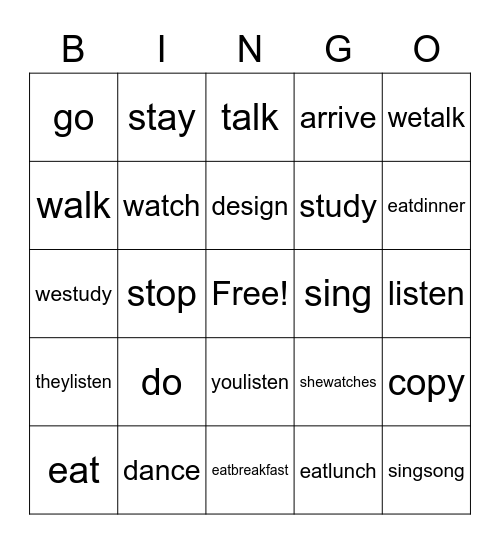 I VERBI Bingo Card