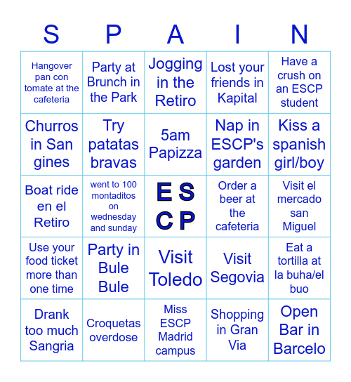 ESCP Madrid campus Bingo Card