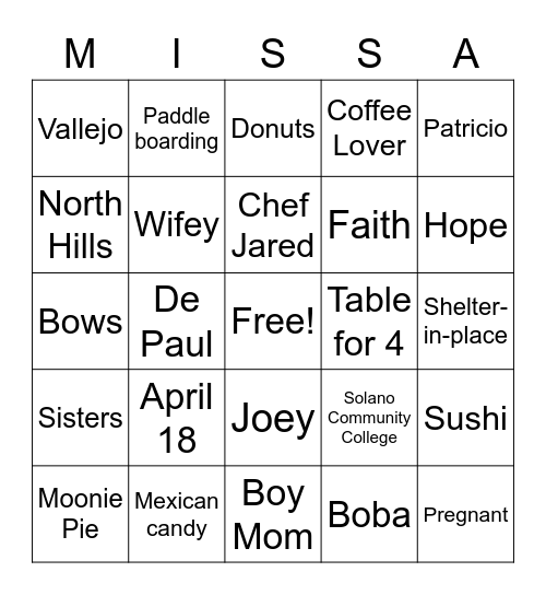 Melissa's 30th Birthday Bingo Card