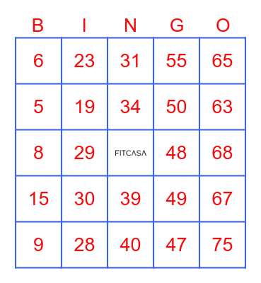 Fitcasa Virtual Bingo Card