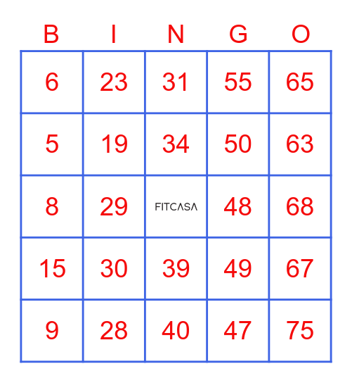 Fitcasa Virtual Bingo Card