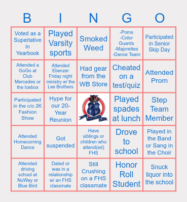 Friendly High School C/o 2000 Alumni Bingo Card