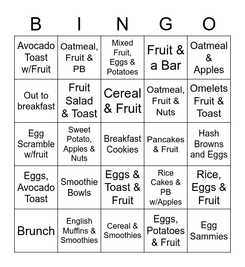 Breakfast Planning Bingo Card