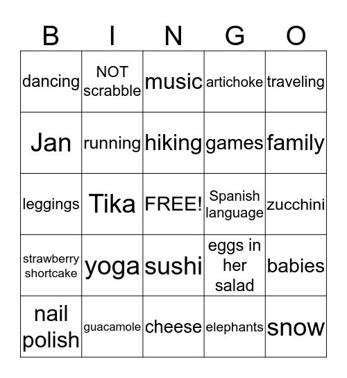 Lily Belle Bingo Card