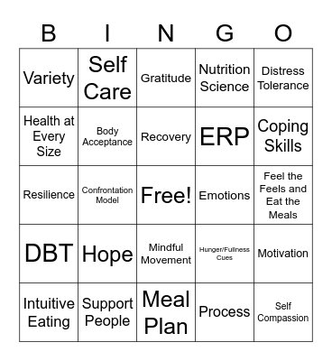 Recovery Bingo Card