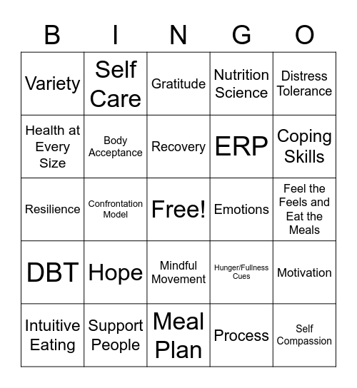 Recovery Bingo Card