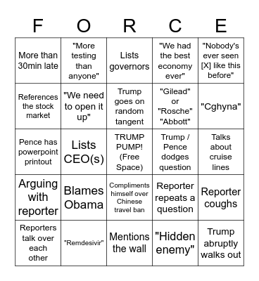 Task Force Bingo Card