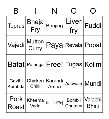 Vasai Food Bingo Card