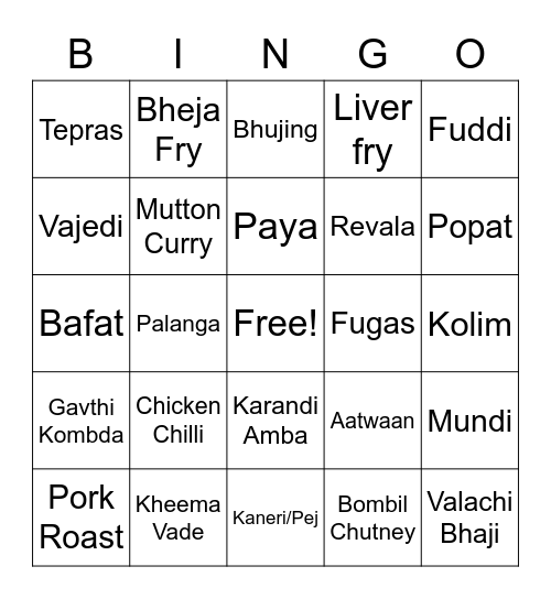 Vasai Food Bingo Card