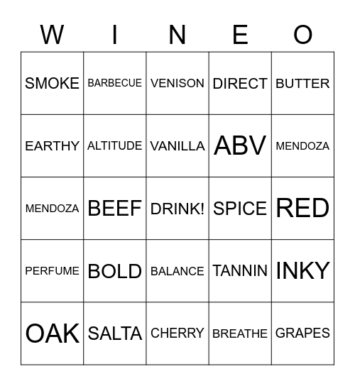 Lujuria Malbec 2018 Bingo Card