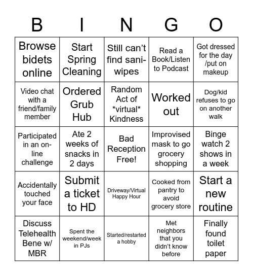 Quarantine Bingo Card