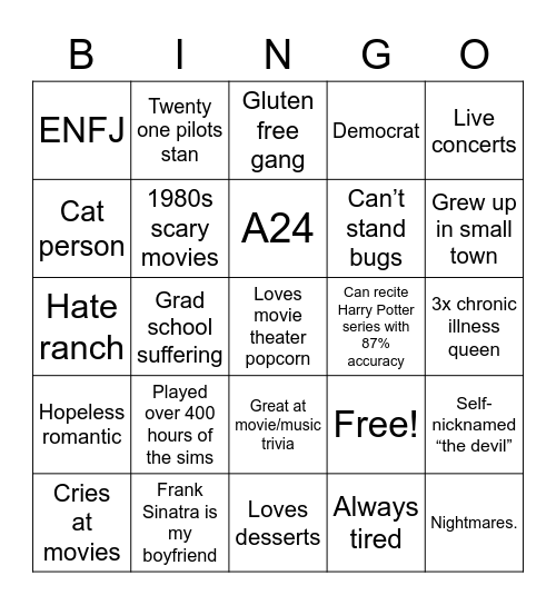 Leah’s Bingo Card