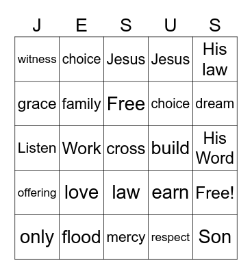 GOD'S GRACE Bingo Card
