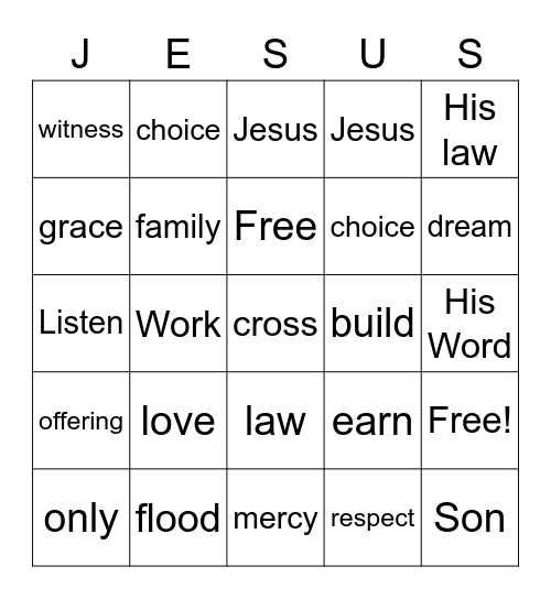 GOD'S GRACE Bingo Card