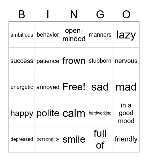 Personalidad y Comportamiento Bingo Card