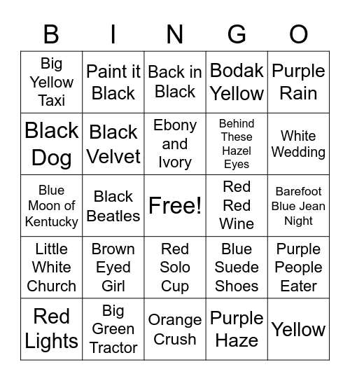 Music Bingo Colors Bingo Card