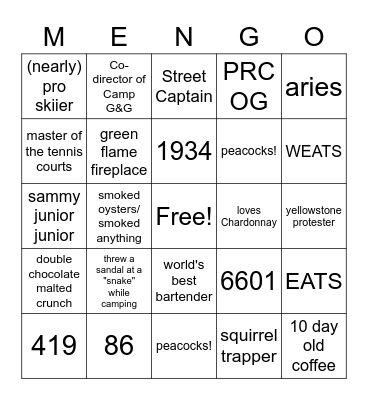 MENGO BINGO for Birthday Boy Meng Bingo Card
