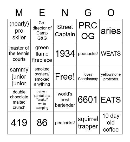 MENGO BINGO for Birthday Boy Meng Bingo Card