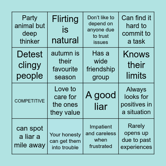 Sagittarius bingo Card
