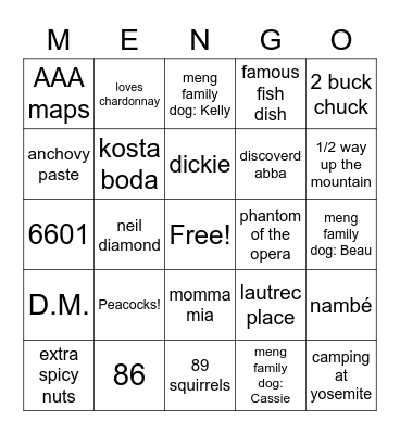 Meng Bingo Dickie's 86th b'day Bingo Card