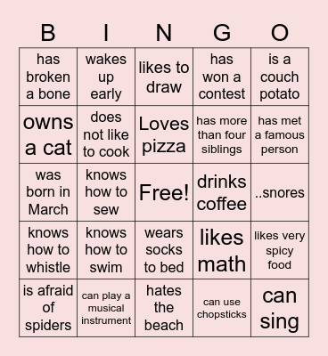 Find Someone Who Bingo Card