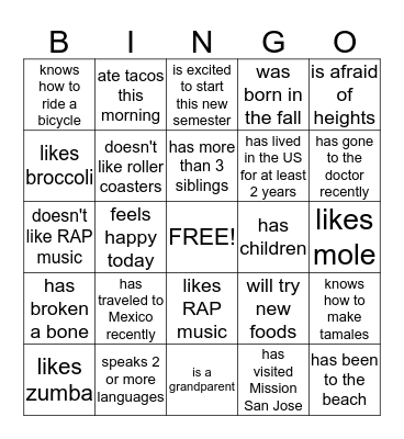 Untitled Bingo Card