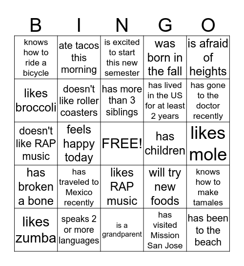 Untitled Bingo Card