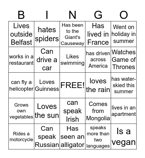 ESOL Bingo Card