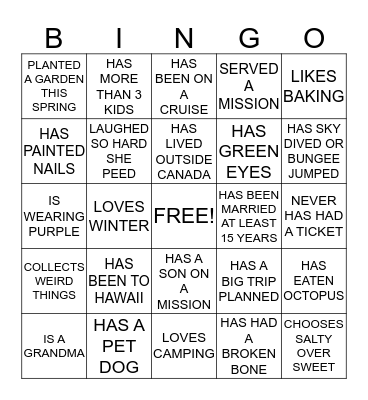 GET TO KNOW YOU BINGO! FIND SOMEONE WHO... Bingo Card