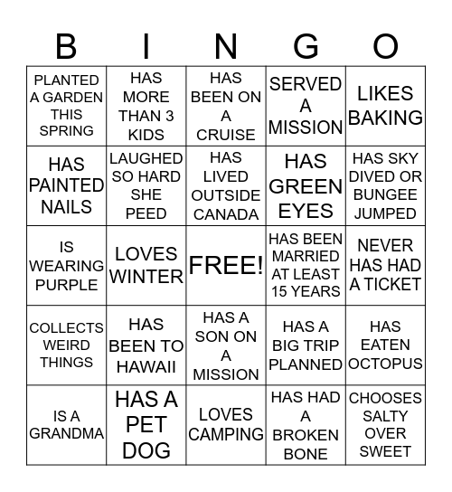 GET TO KNOW YOU BINGO! FIND SOMEONE WHO... Bingo Card