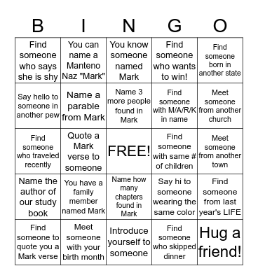 M A R K BINGO Card